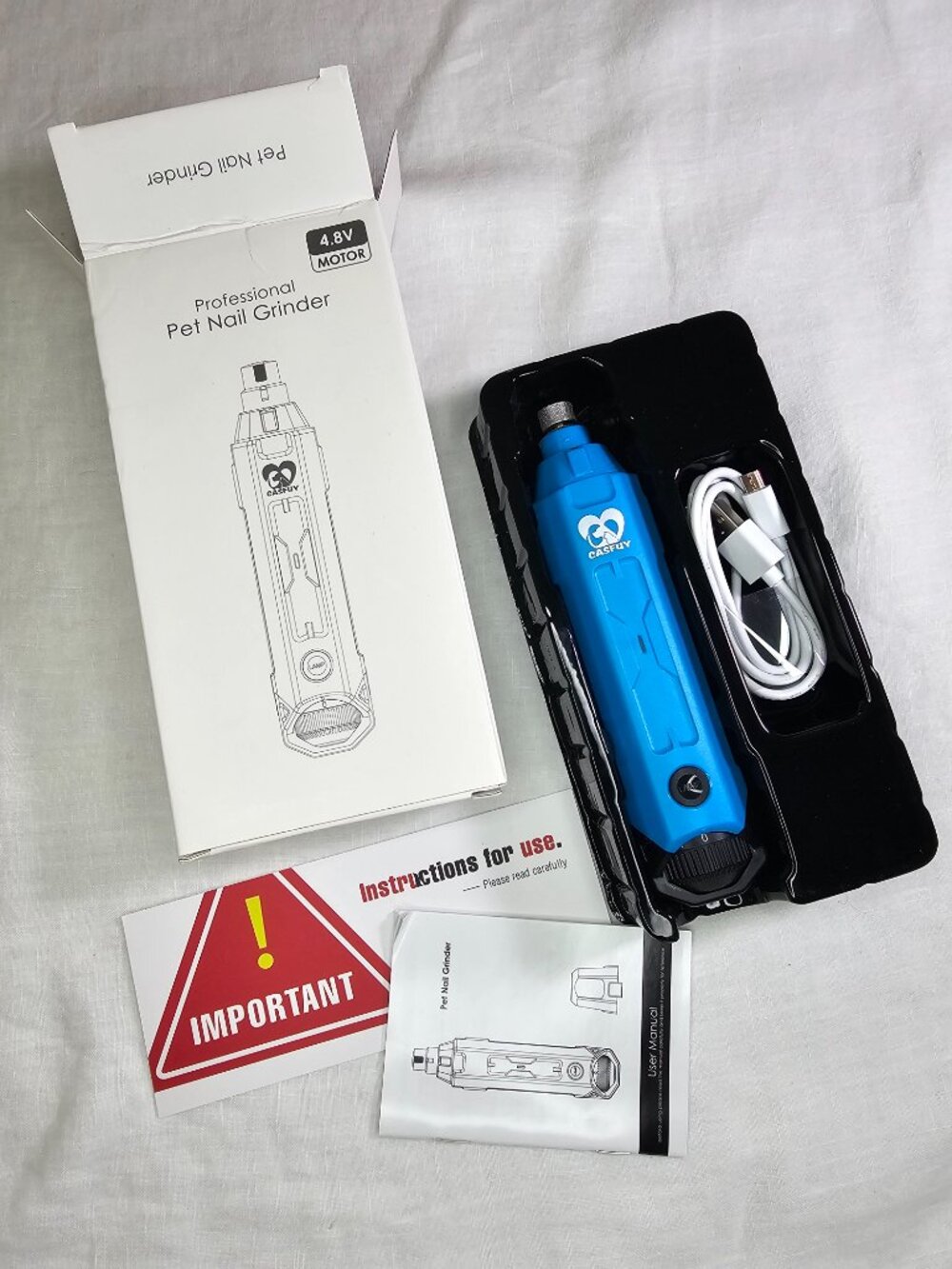 Casfuy 6-Speed Professional Rechargeable Cordless Pet Nail Grinder Blue